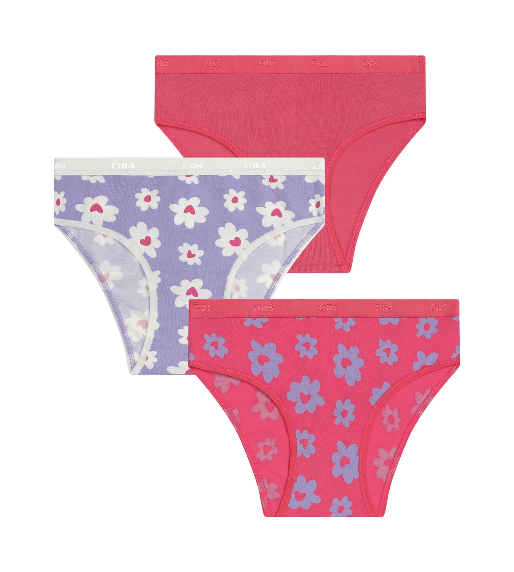 dim-lot-de-3-culottes-fille-coton-stretch-les-pockets-violet-rose-fleurs image 3