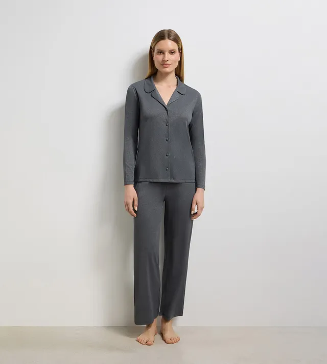 dim-precious-christmas-chemise-ouverte-rib-lurex-gris-granit image 1