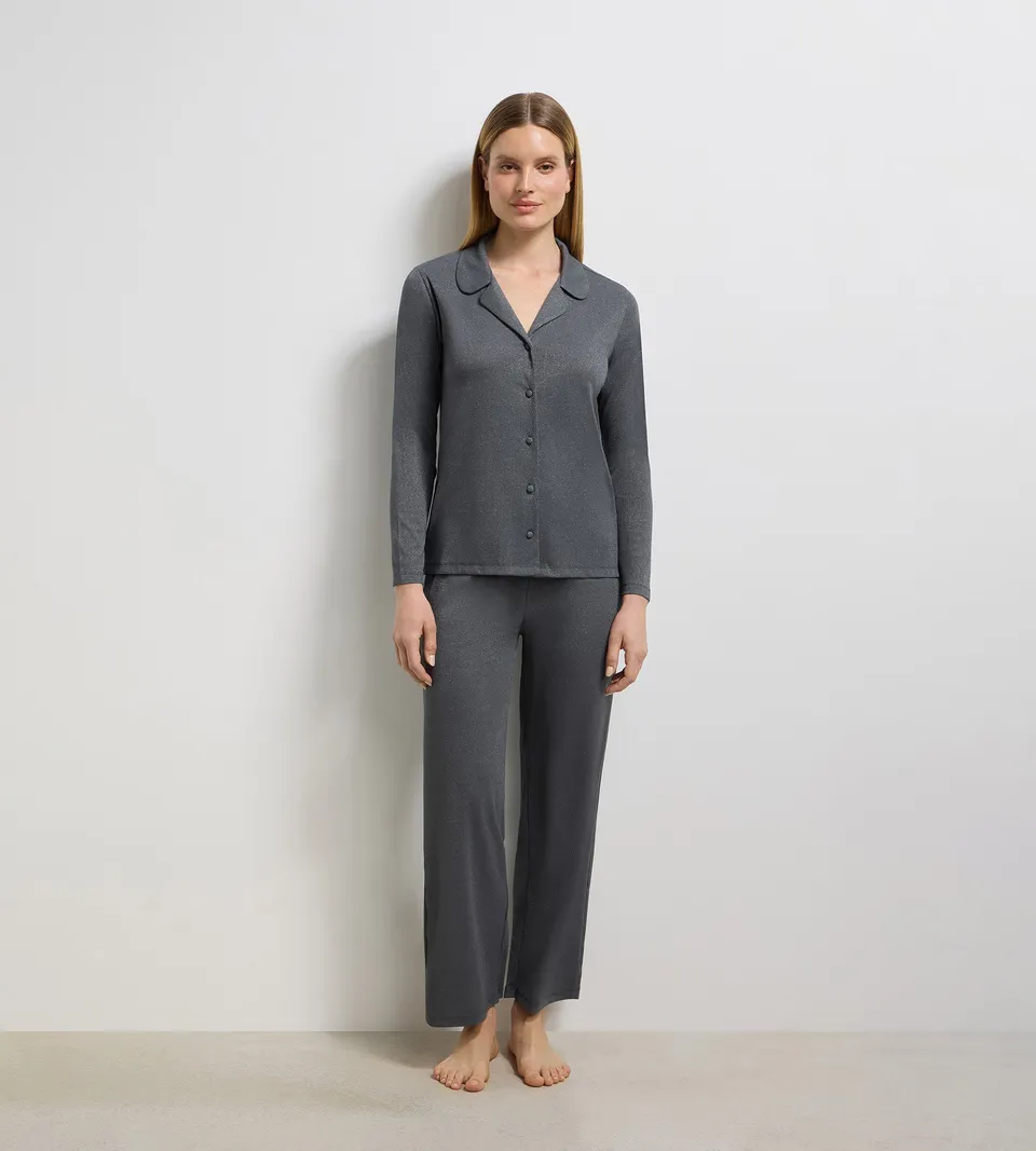 dim-precious-christmas-chemise-ouverte-rib-lurex-gris-granit image 1
