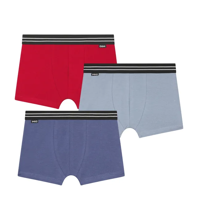 dim-lot-de-3-boxers-gar-on-ecodim-coton-stretch-rouge-carmin-bleu image 1