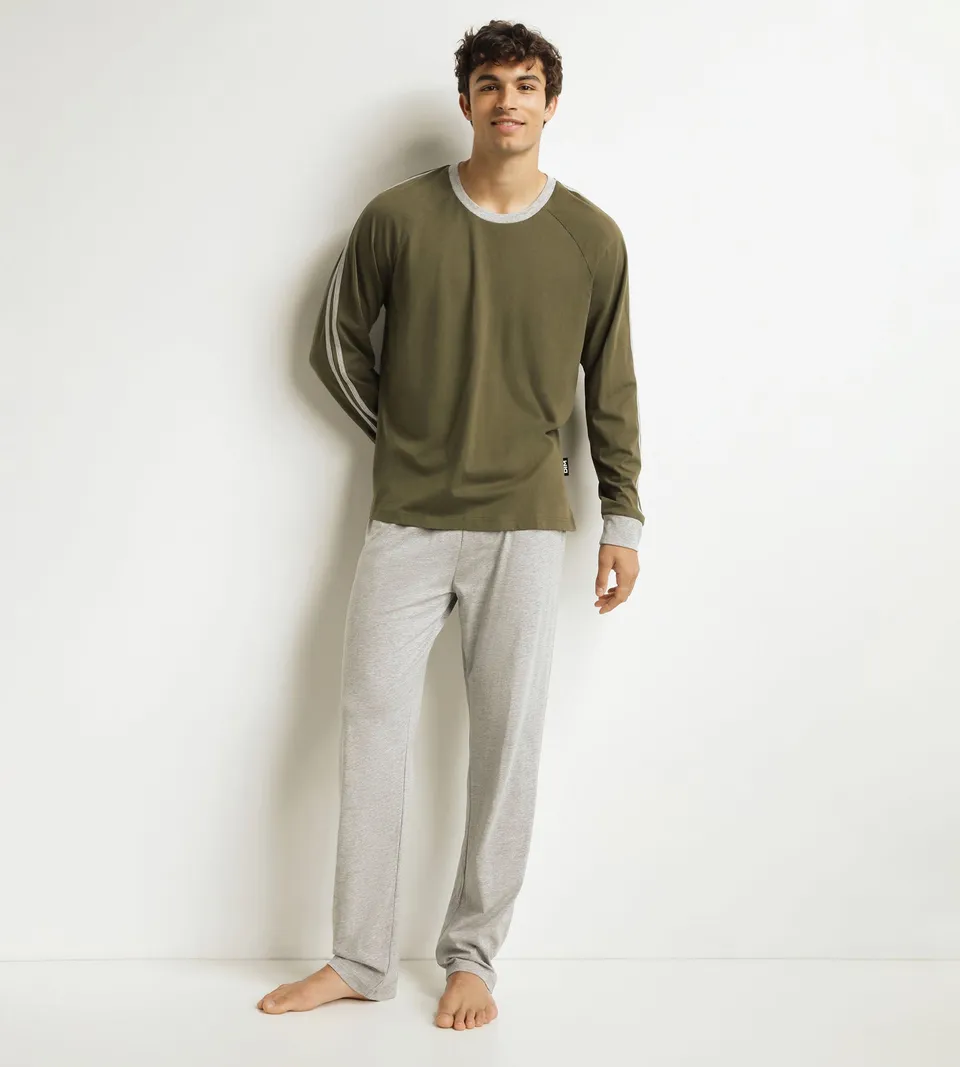dim-jersey-ensemble-pyjama-pantalon-homme-militaire-kaki-gris image 1