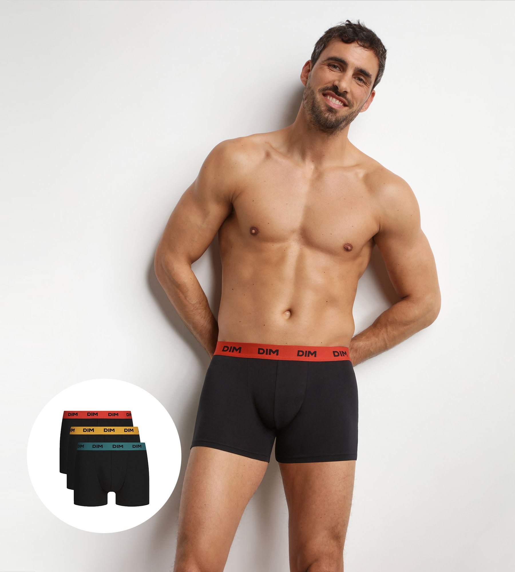 dim-mix-colors-lot-de-3-boxers-homme-noir-ceintures-safran image 1