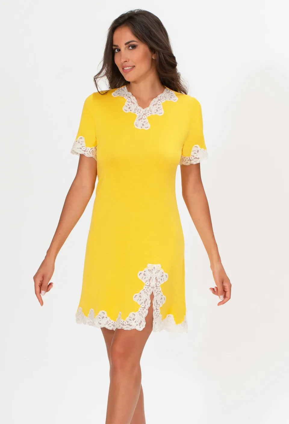 cadolle-t-shirt-long-modal-jaune-nuisette-femme-homewear image 1
