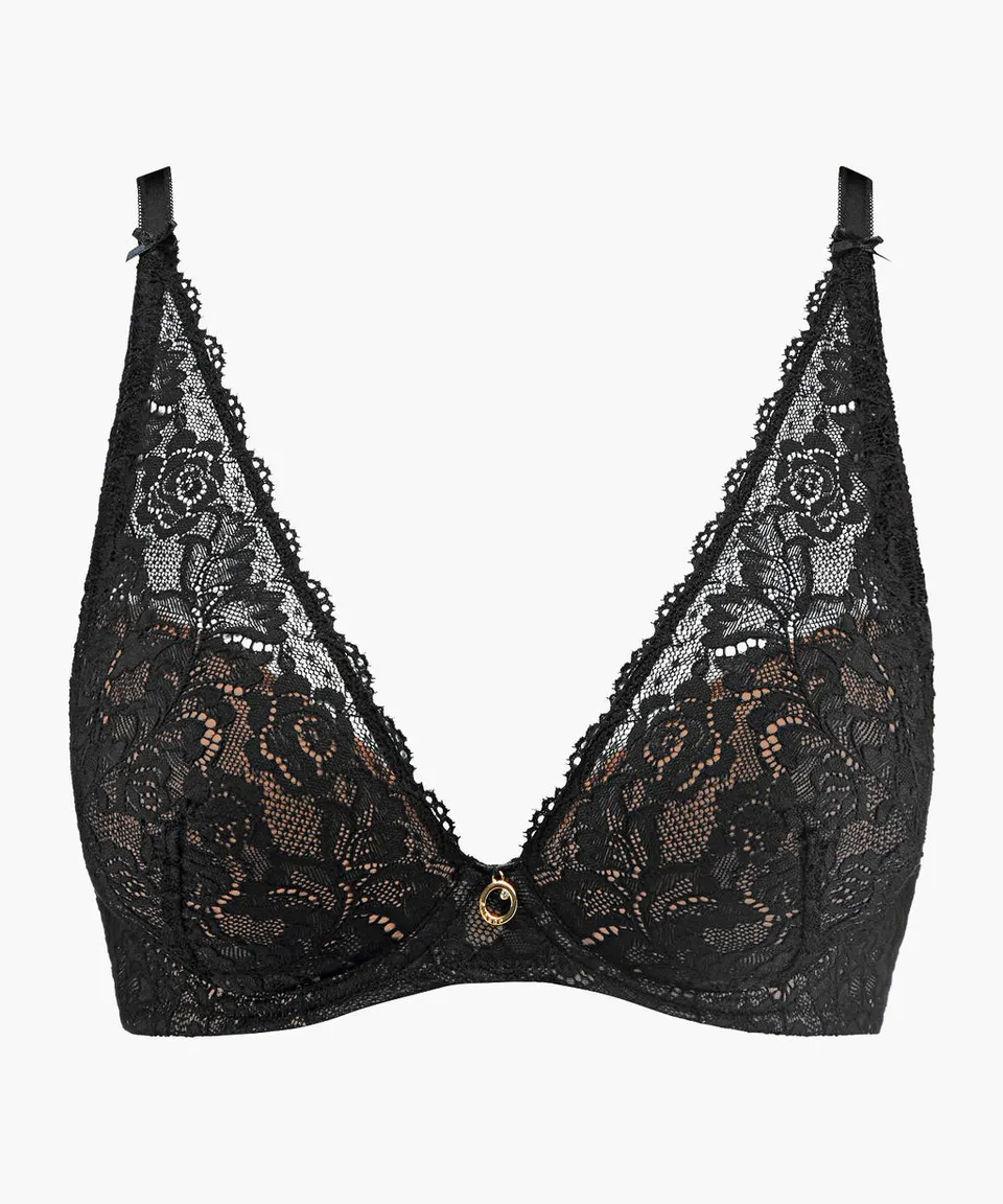 aubade-rosessence-soutien-gorge-push-up-charpe-plunge-noir-black image 1