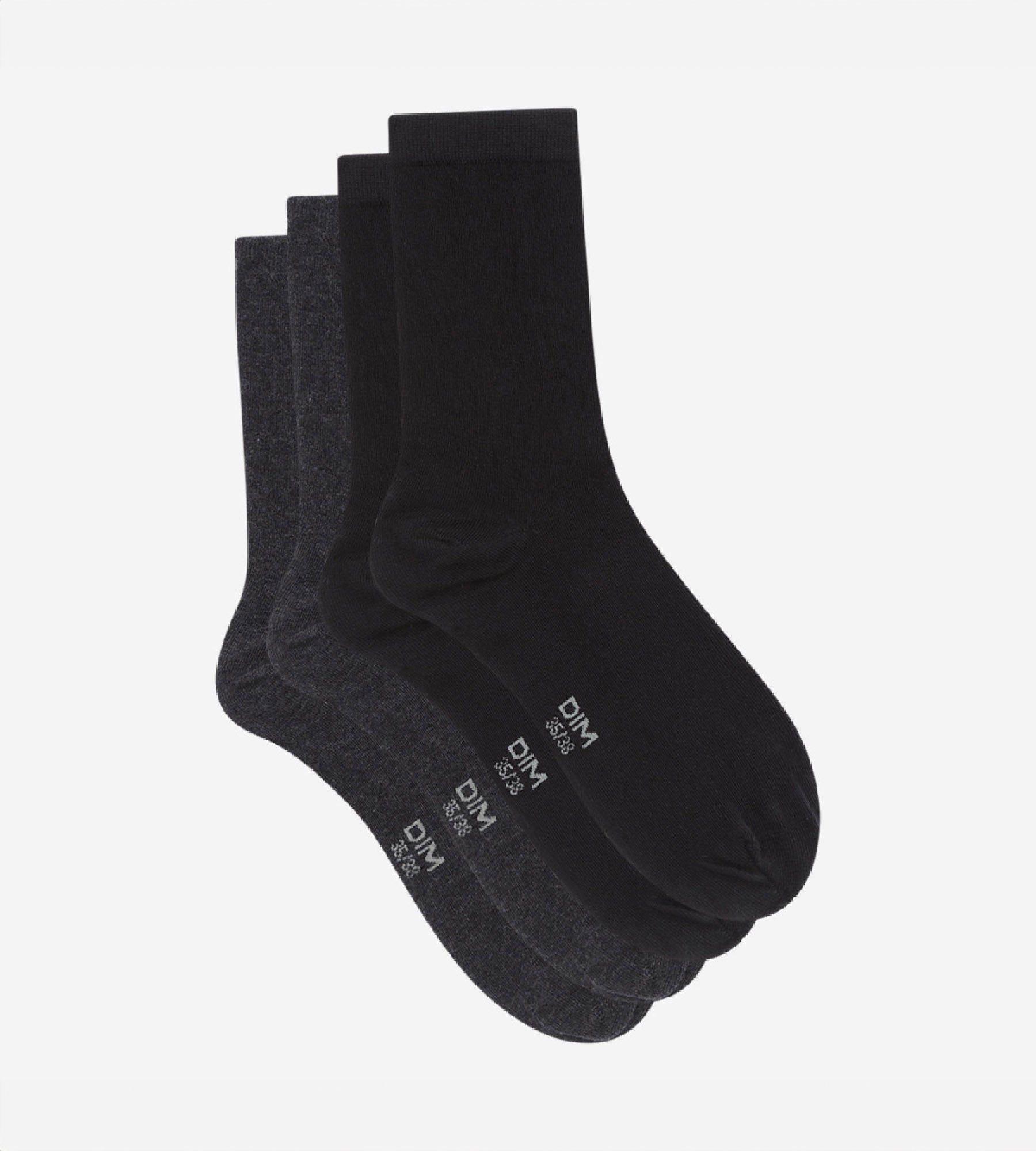 dim-coton-femme-lot-de-2-paires-mi-chaussettes-anthracite-noir image 2