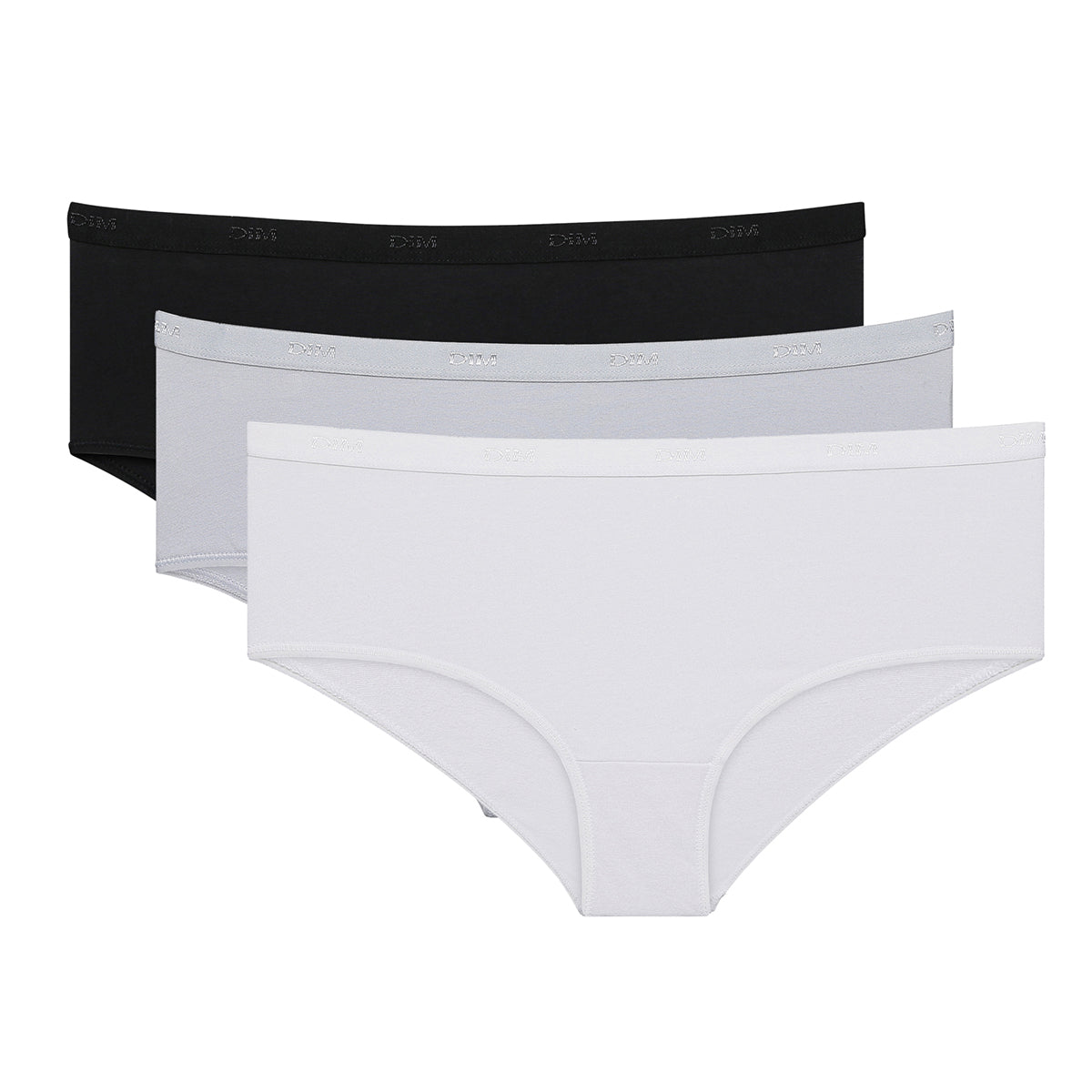 dim-les-pockets-coton-lot-de-3-boxers-femme-noir-blanc-gris image 3