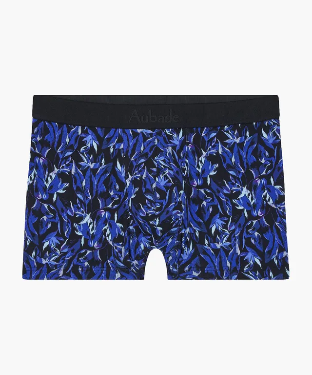 aubade-homme-boxer-fleur-bleue-coton-bio-bleu-violet image 1