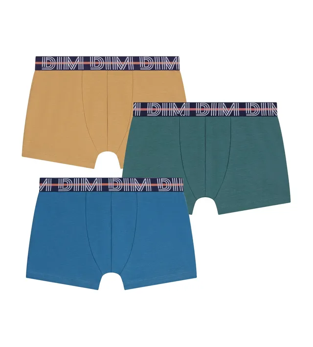 dim-lot-de-3-boxers-gar-on-coton-stretch-kids-bleu-vert-jaune image 1