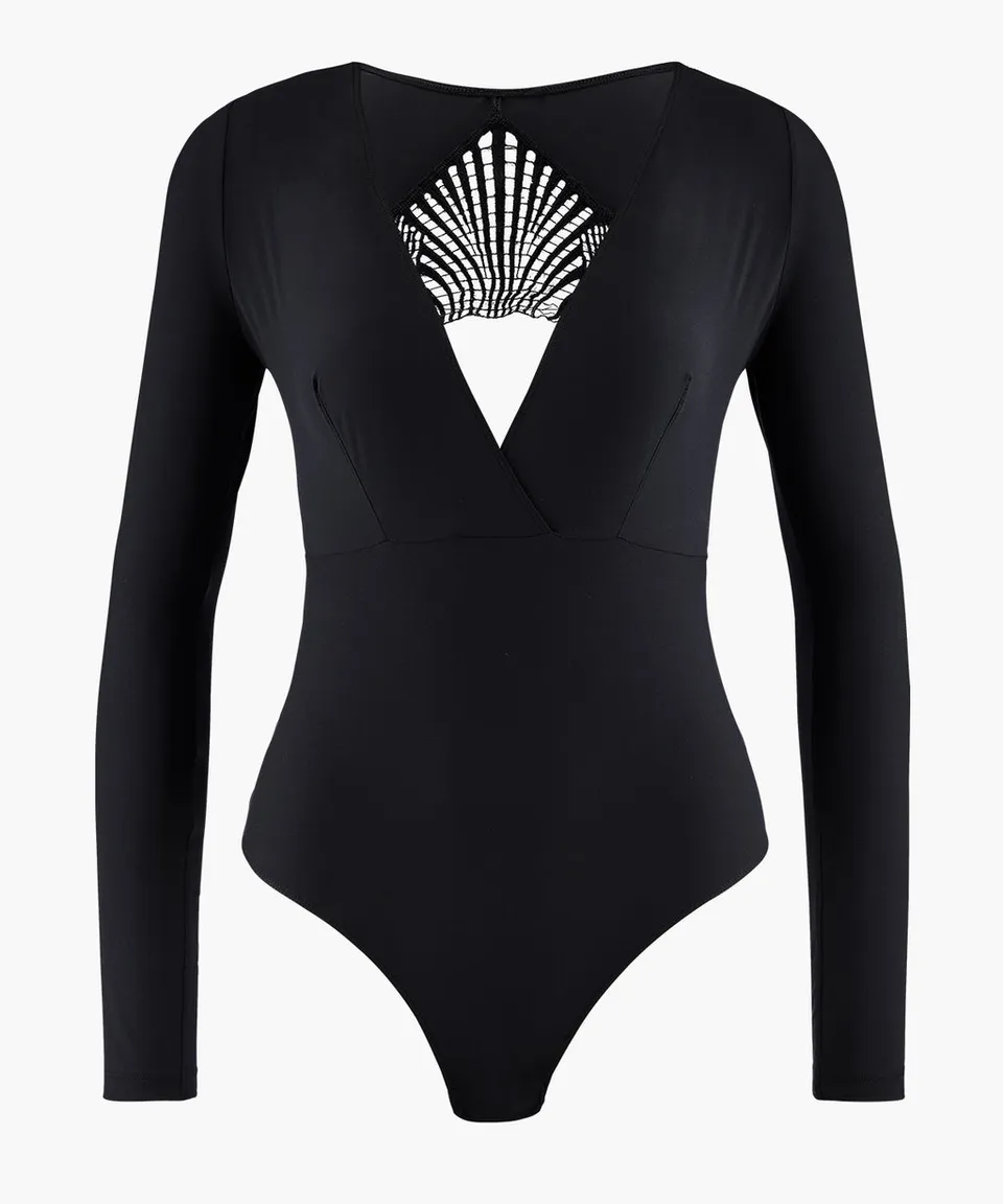 aubade-les-bodys-body-manches-longues-noir-string-dos-brod image 1