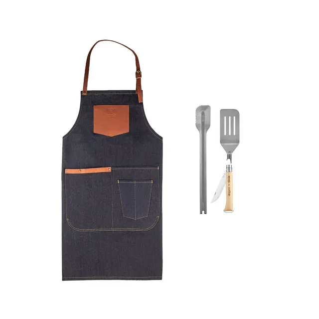 atelier-tuffery-x-opinel-set-barbecue-coffret-partage-tablier-denim-cuir image 1