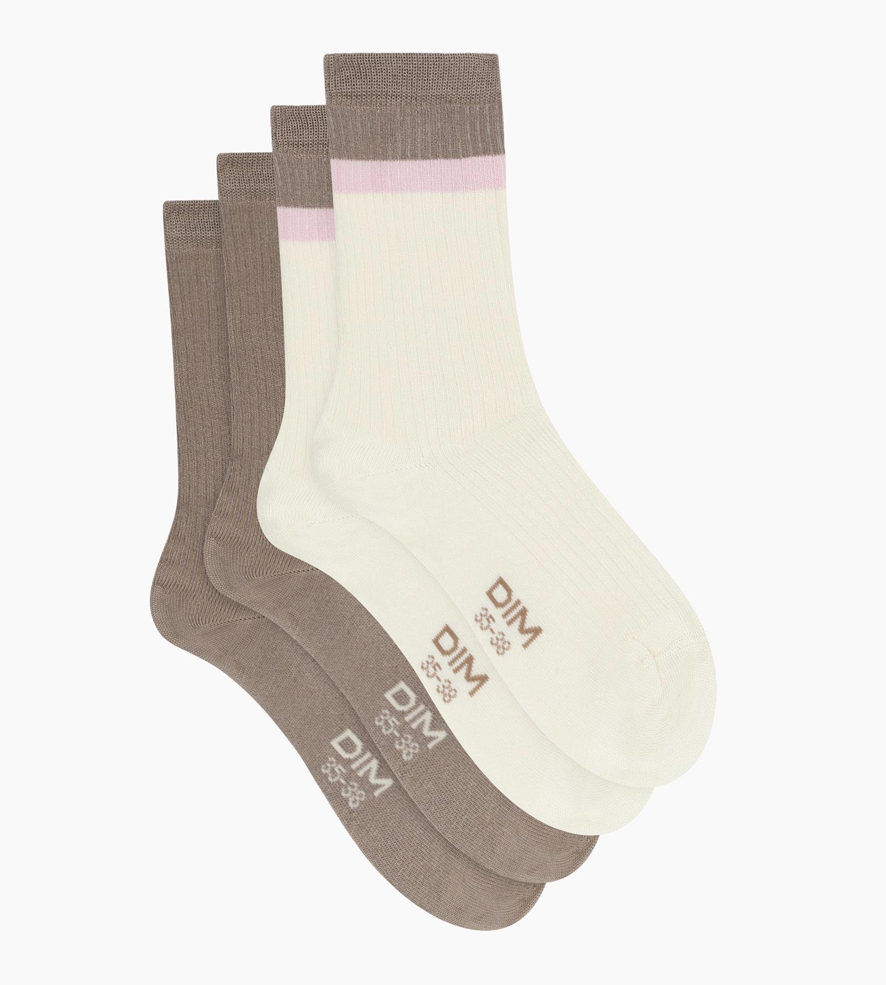 dim-modal-lot-de-2-chaussettes-coton-taupe-ivoire image 3