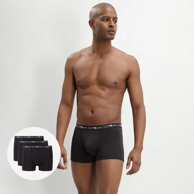 dim-coton-stretch-lot-de-3-boxers-homme-noir-uni image 1
