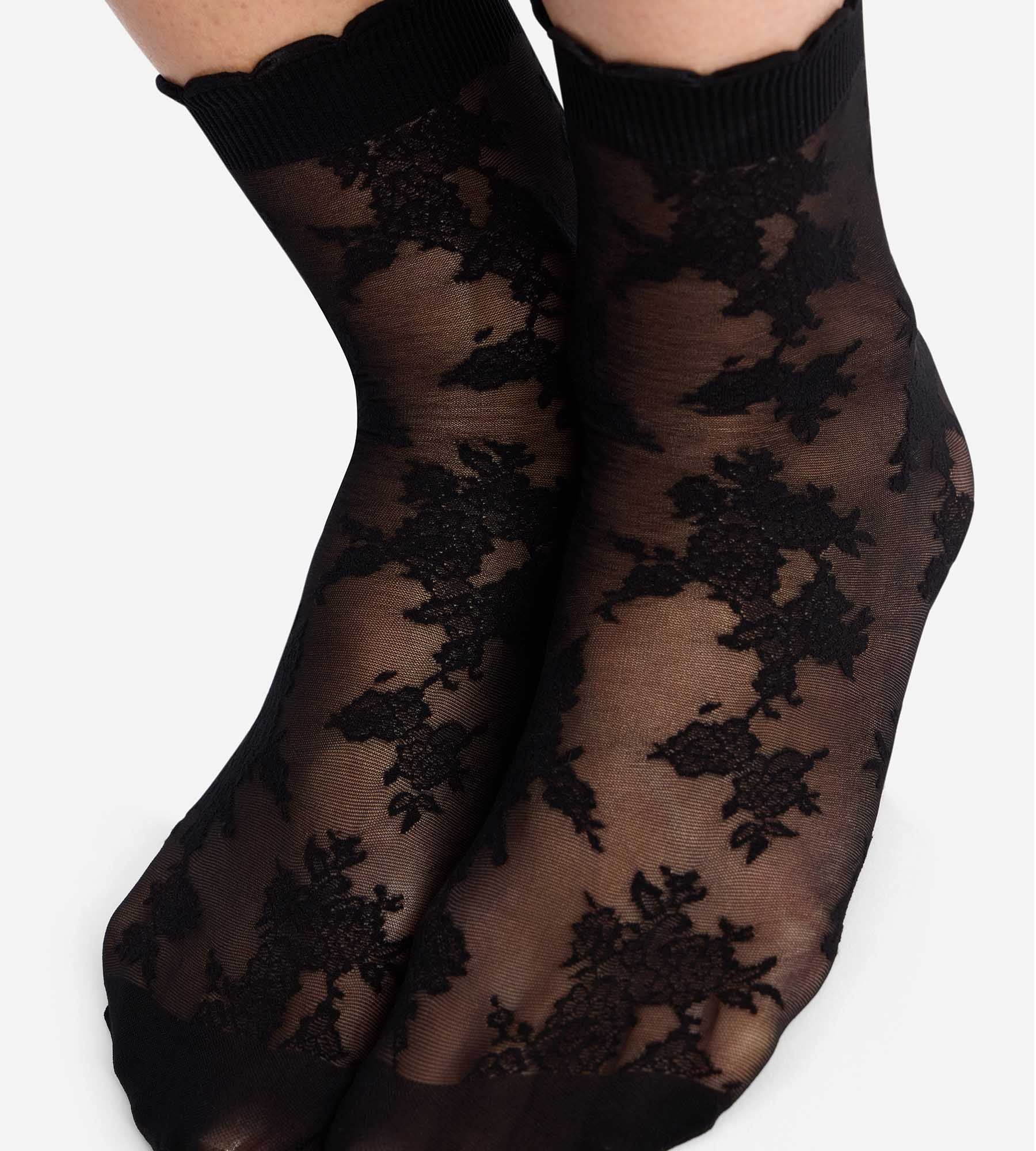dim-socquettes-femme-la-dentelle-florale-noir image 2