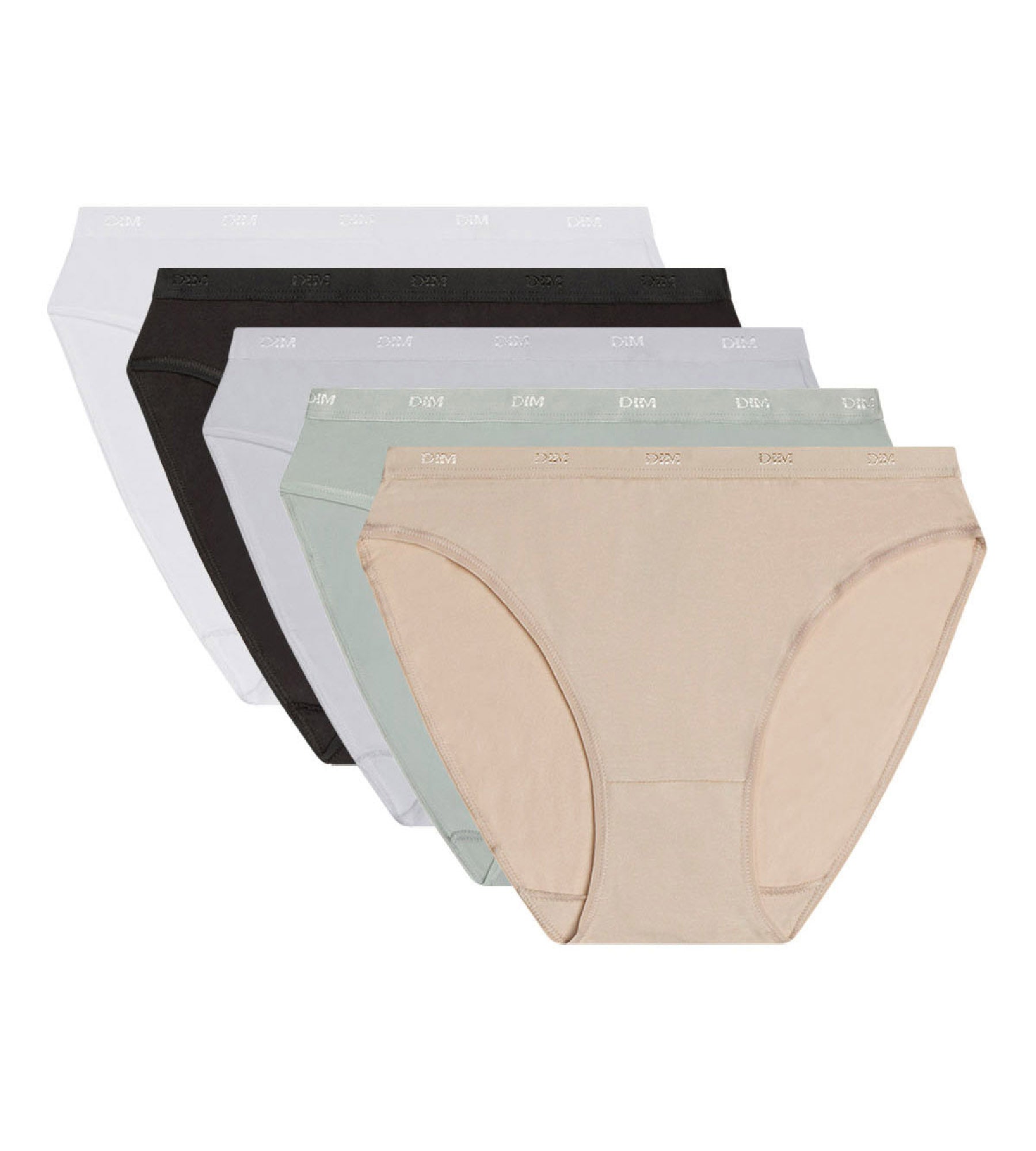 dim-les-pockets-lot-de-5-slips-femme-coton-noir-blanc-peau-gris image 3