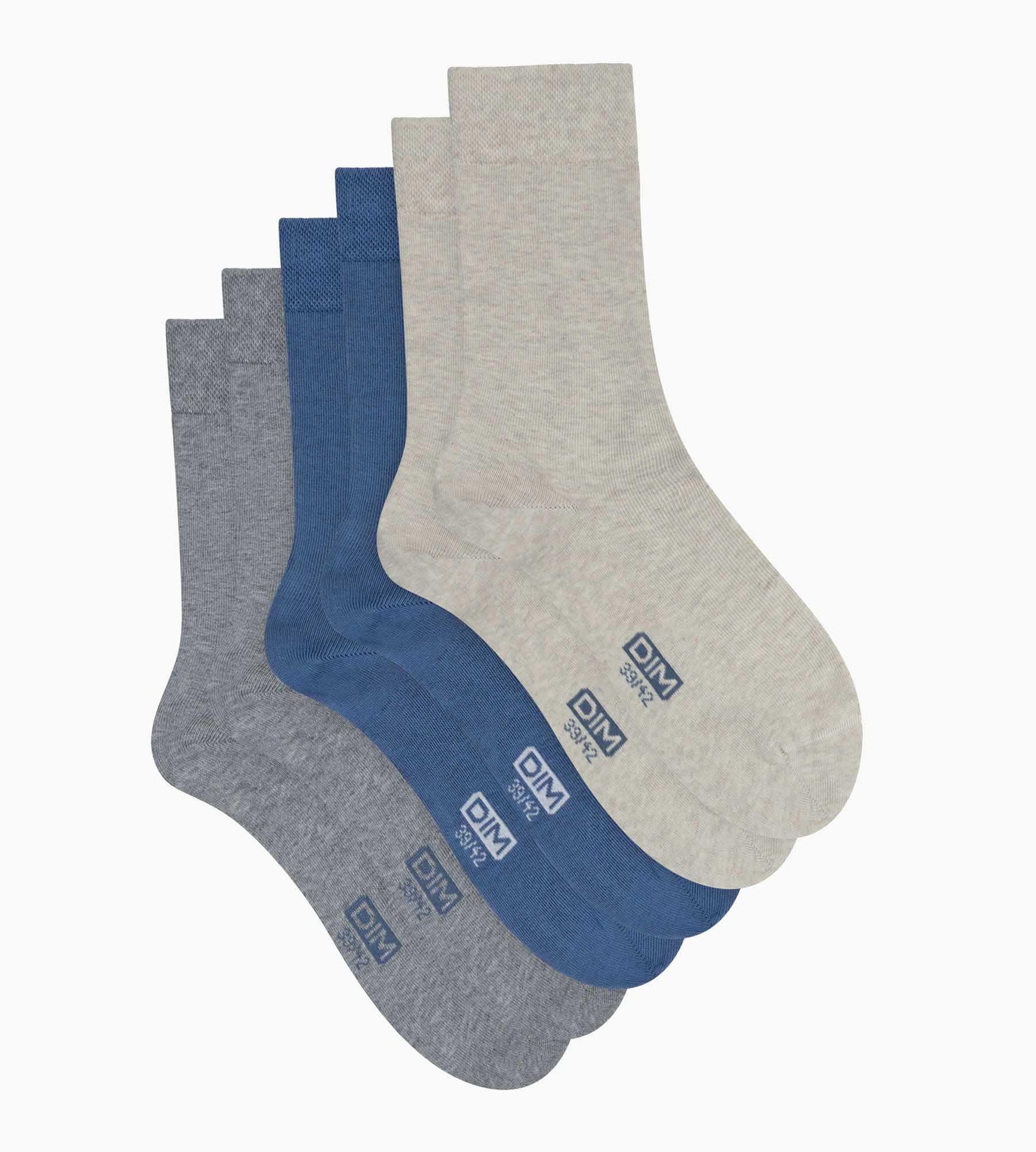 dim-coton-lot-de-3-socquettes-homme-bleu-gris-beige image 2