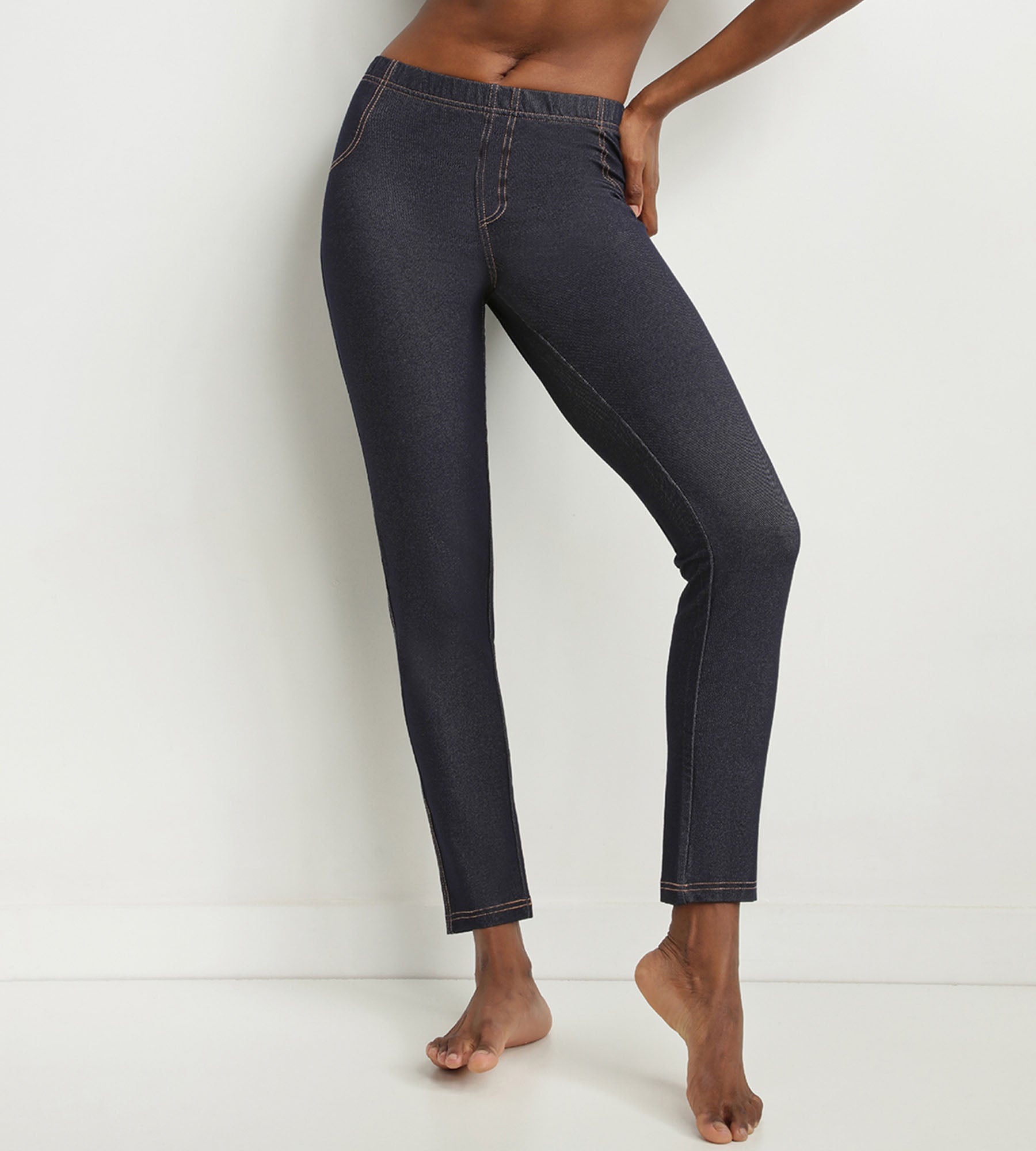 dim-relax-go-legging-femme-effet-jean-bleu-marine-avec-poches image 1