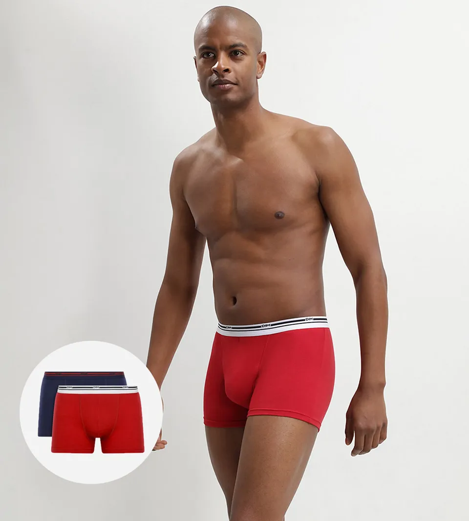 dim-daily-colors-boxer-coton-stretch-bleu-denim-et-rouge-lave-lot-de-2 image 1