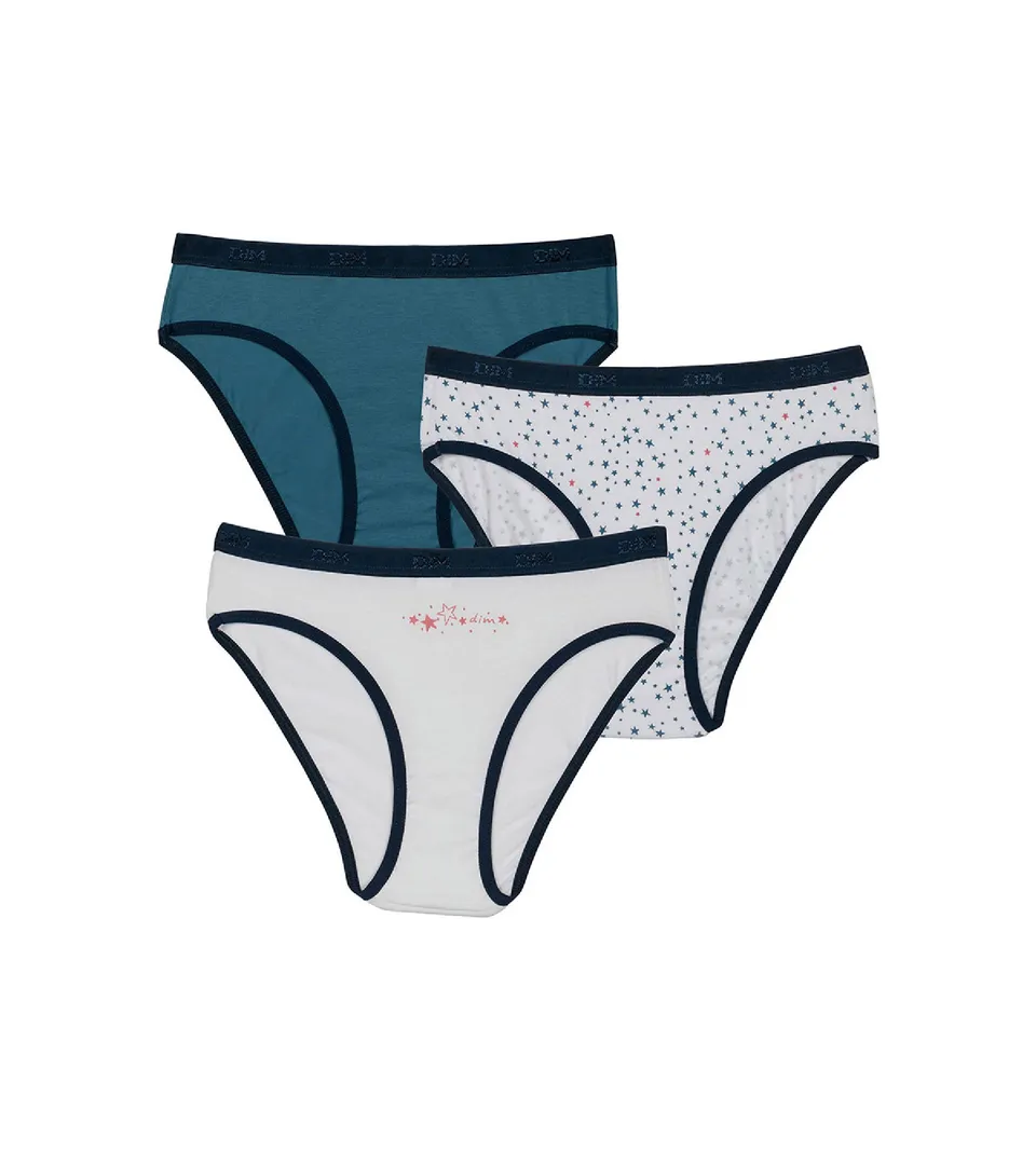 dim-les-pockets-lot-de-3-slips-fille-coton-stretch-blanc-bleu-toiles image 1