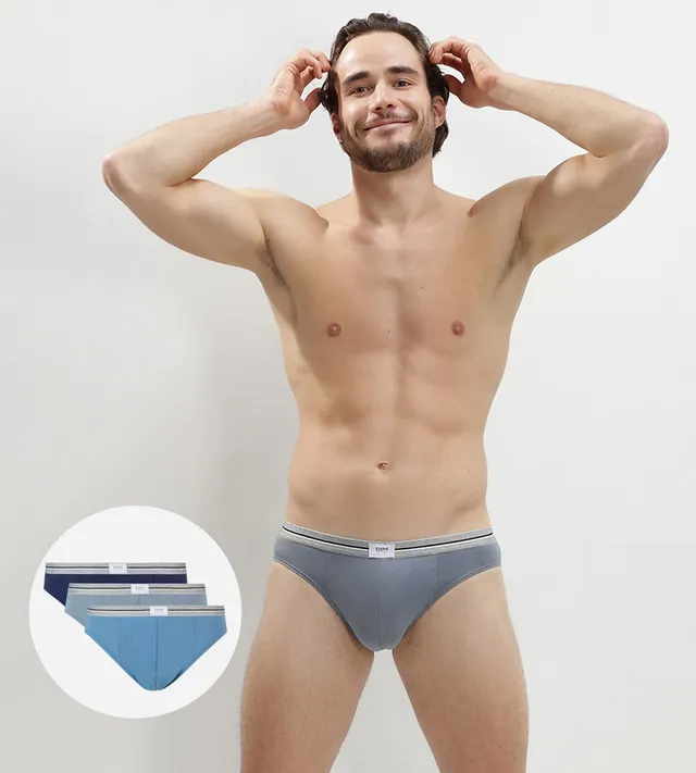 dim-lot-de-3-slips-homme-ultra-resist-bleu-denim-gris-coton-stretch image 1