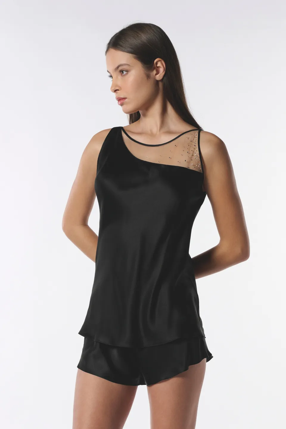cadolle-d-bardeur-soie-noire-strass-top-lingerie image 1