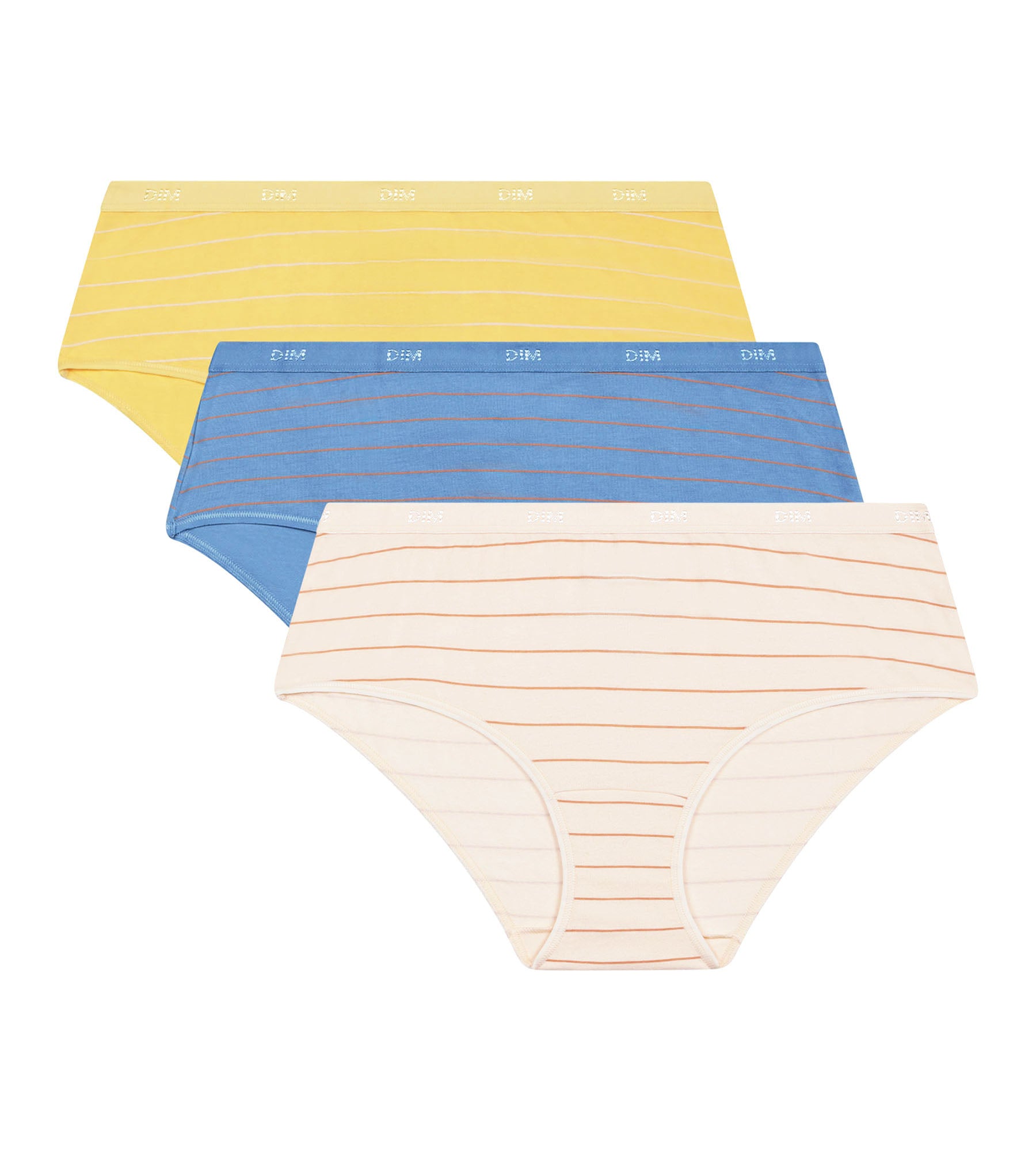 dim-les-pockets-lot-de-3-shorties-femme-coton-jaune-bleu-rayures image 5