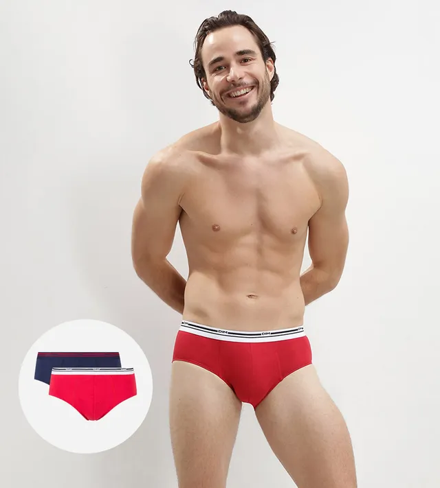 lot-de-2-slips-homme-dim-daily-colors-rouge-lave-et-bleu-denim image 1