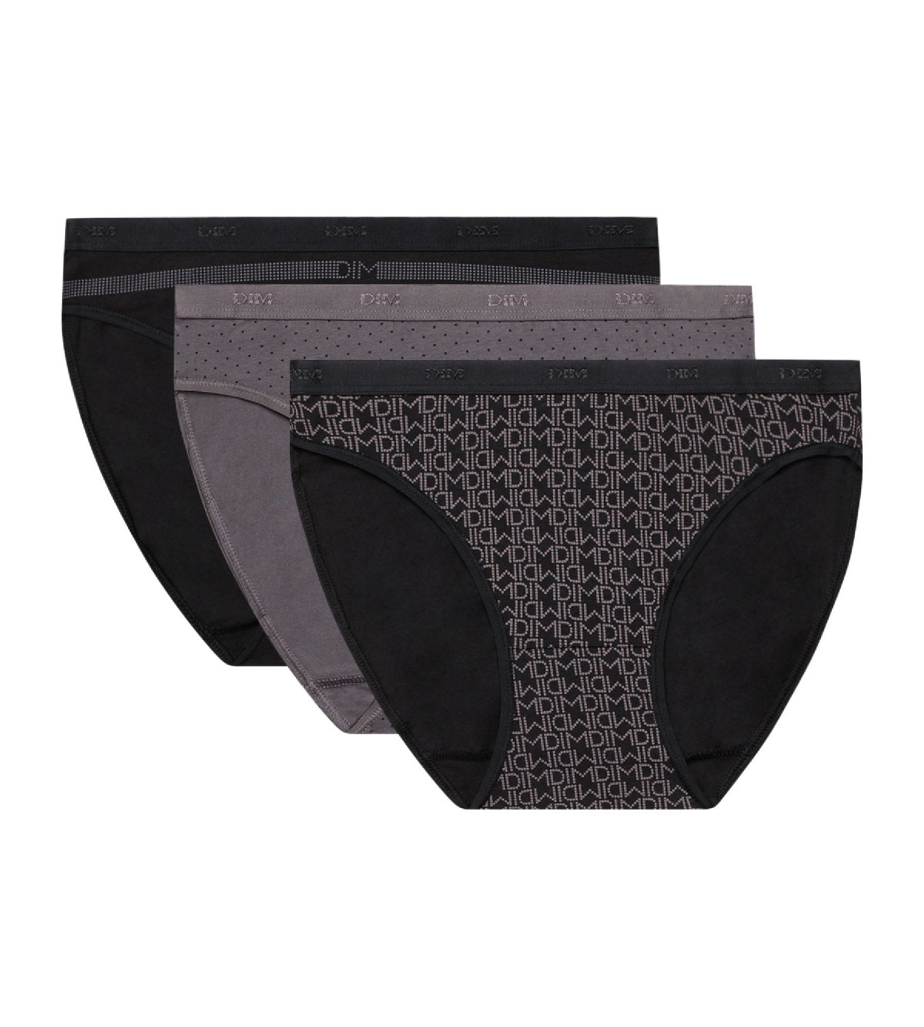 dim-les-pockets-lot-de-3-slips-femme-coton-noir-et-gris-imprim-s image 3
