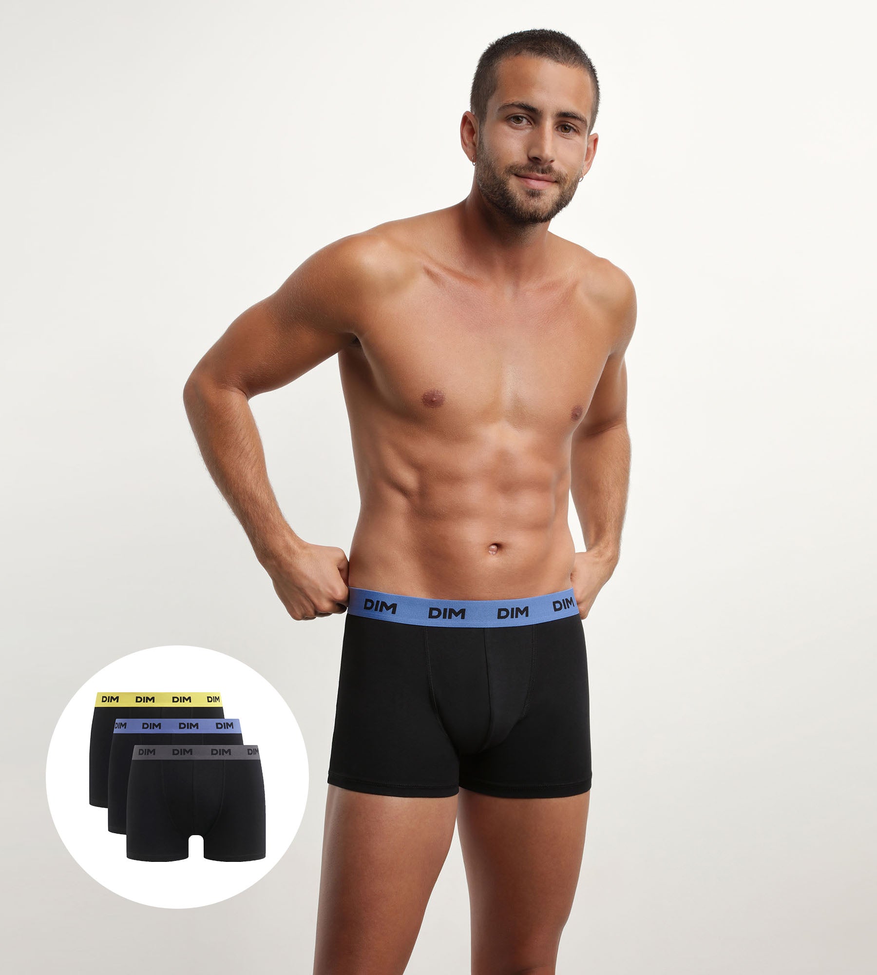 dim-mix-colors-lot-de-3-boxers-homme-noir-ceinture-mimosa-lila image 1