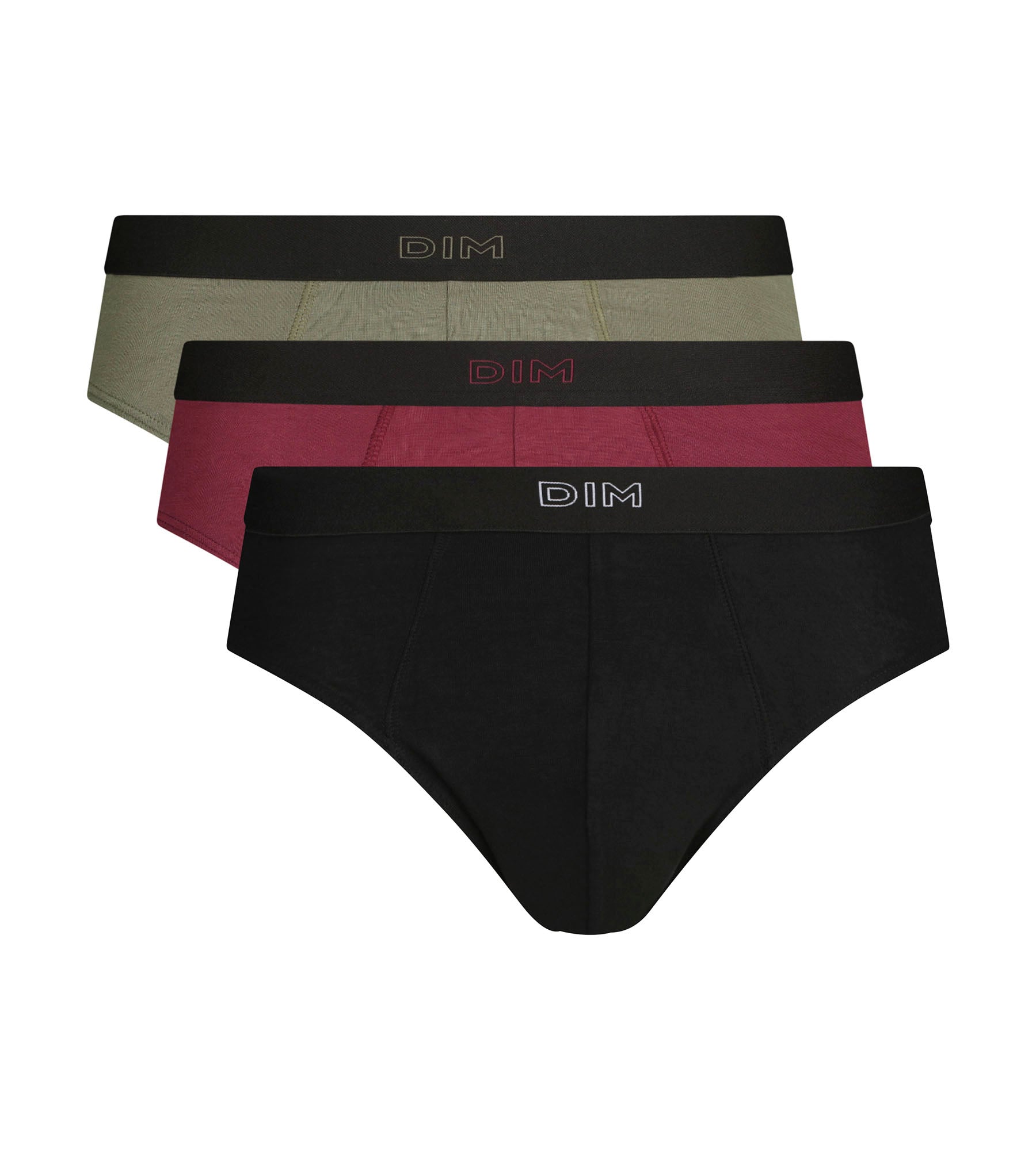 dim-pur-confort-lot-de-3-slips-homme-noir-kaki-rouge image 3