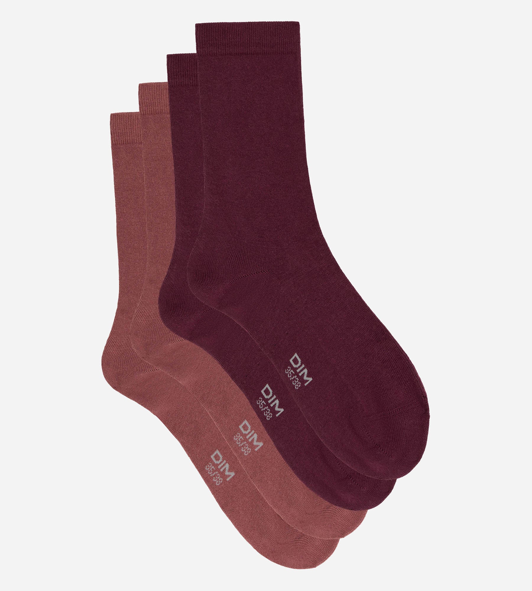 dim-l-essentiel-lot-de-2-chaussettes-femme-figue-bordeaux-coton image 4