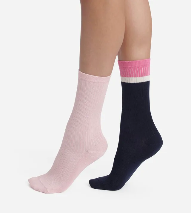 dim-modal-lot-de-2-chaussettes-coton-marine-rose image 1