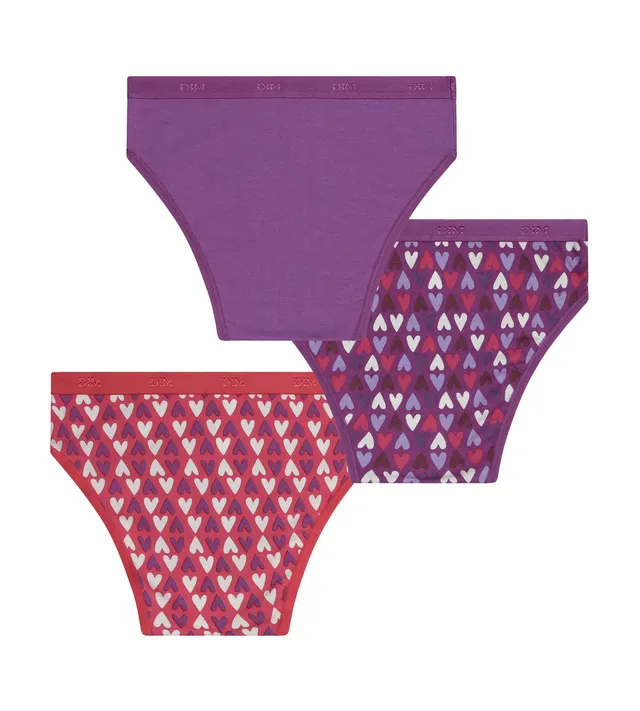 dim-les-pockets-lot-de-3-culottes-fille-coton-stretch-violet-rouge-c-urs image 1
