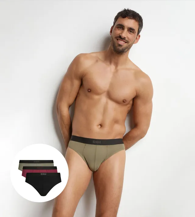 dim-pur-confort-lot-de-3-slips-homme-noir-kaki-rouge image 1