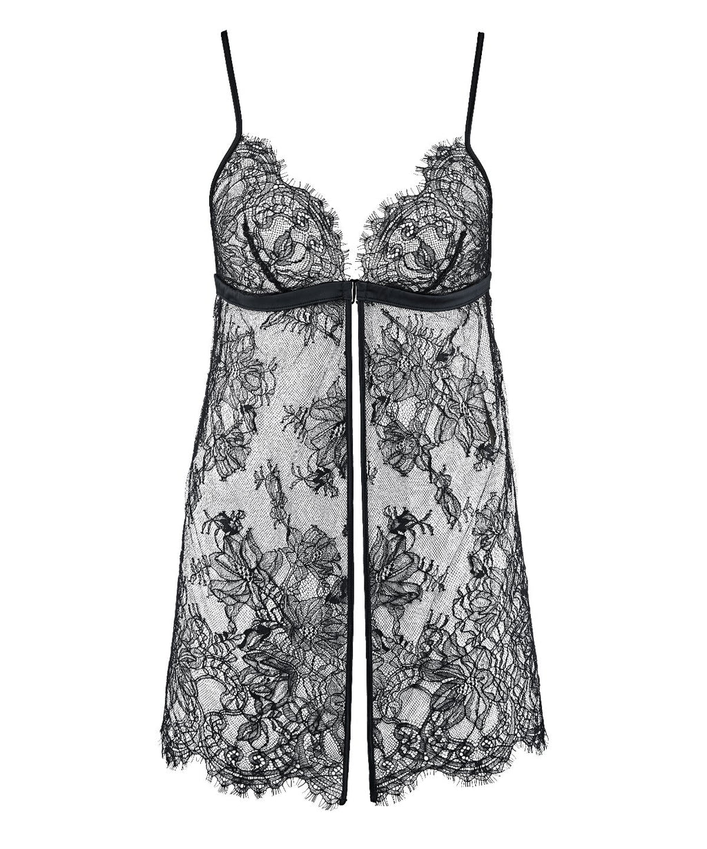 aubade-histoire-d-un-soir-babydoll-noir-dentelle-florale image 1