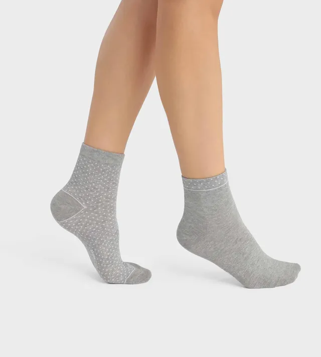 dim-good-lot-de-2-paires-chaussettes-femme-coton-bio-pois-gris image 1