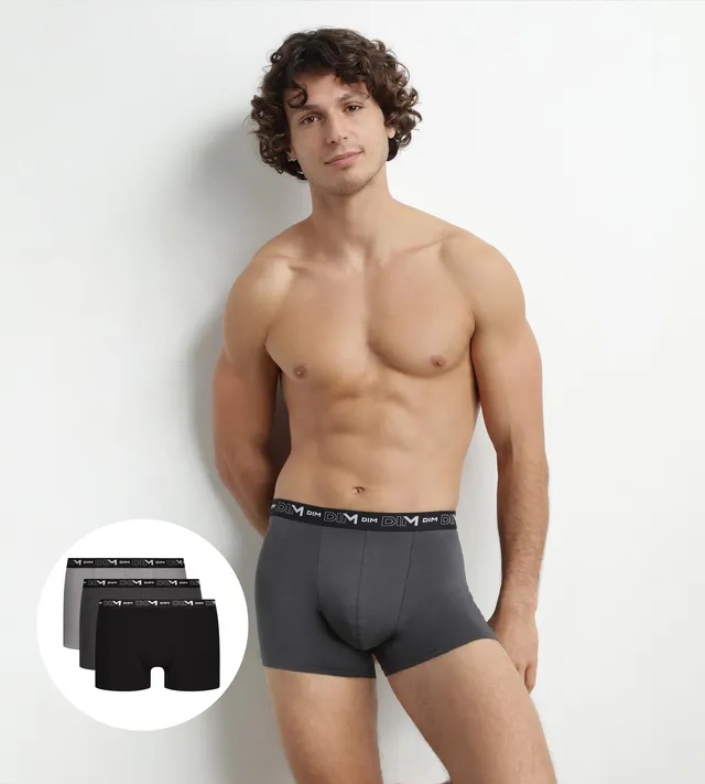 dim-coton-stretch-lot-de-3-boxers-homme-noir-gris-gris-granit image 1