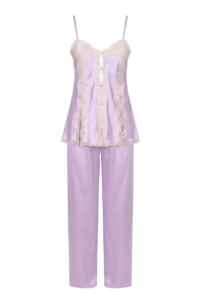cadolle-pyjama-soie-lavande-dentelle-doubl-e-soie image 1
