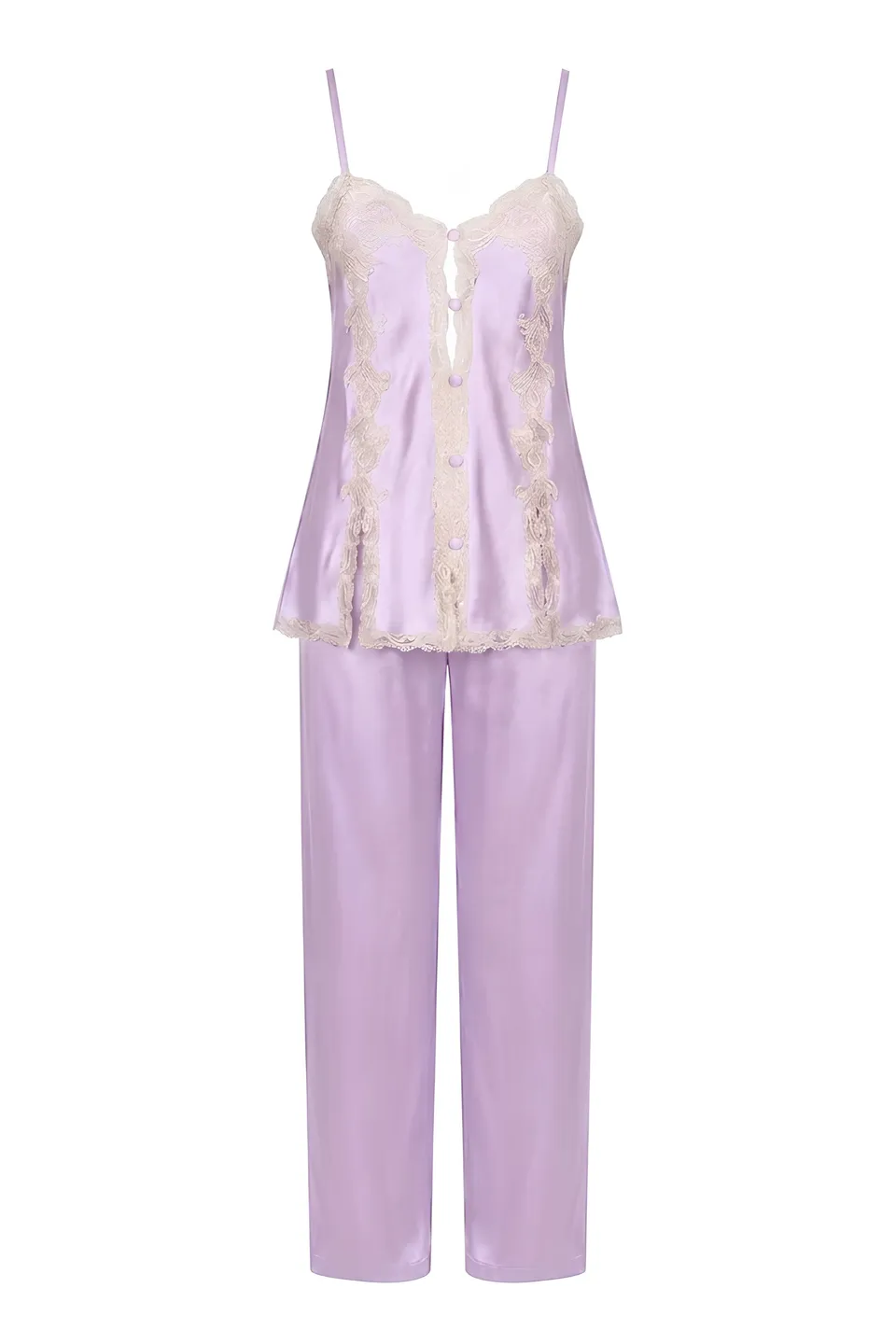 cadolle-pyjama-soie-lavande-dentelle-doubl-e-soie image 1