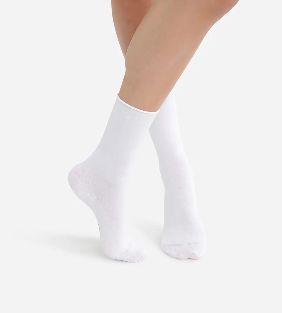 dim-lot-2-paires-mi-chaussettes-femme-coton-modal-blanc image 1