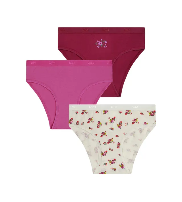 dim-les-pockets-lot-de-3-slips-fille-coton-stretch-liberty-violet image 1
