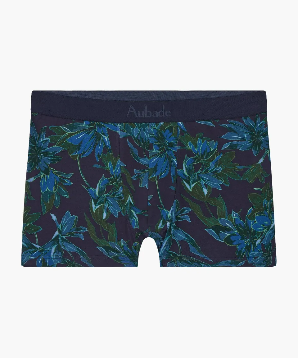 aubade-homme-boxer-flower-lover-coton-bio-bleus-verts image 1