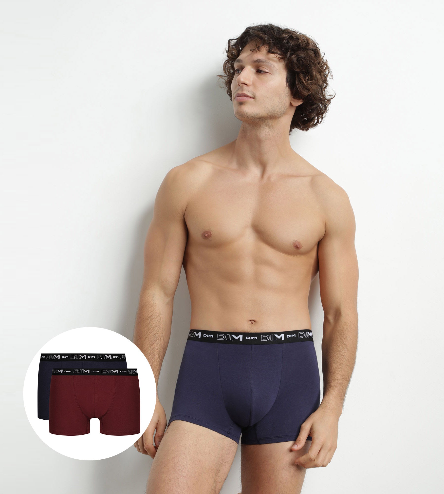 dim-lot-de-2-boxers-homme-coton-stretch-rouge-bleu-d6596t2 image 1