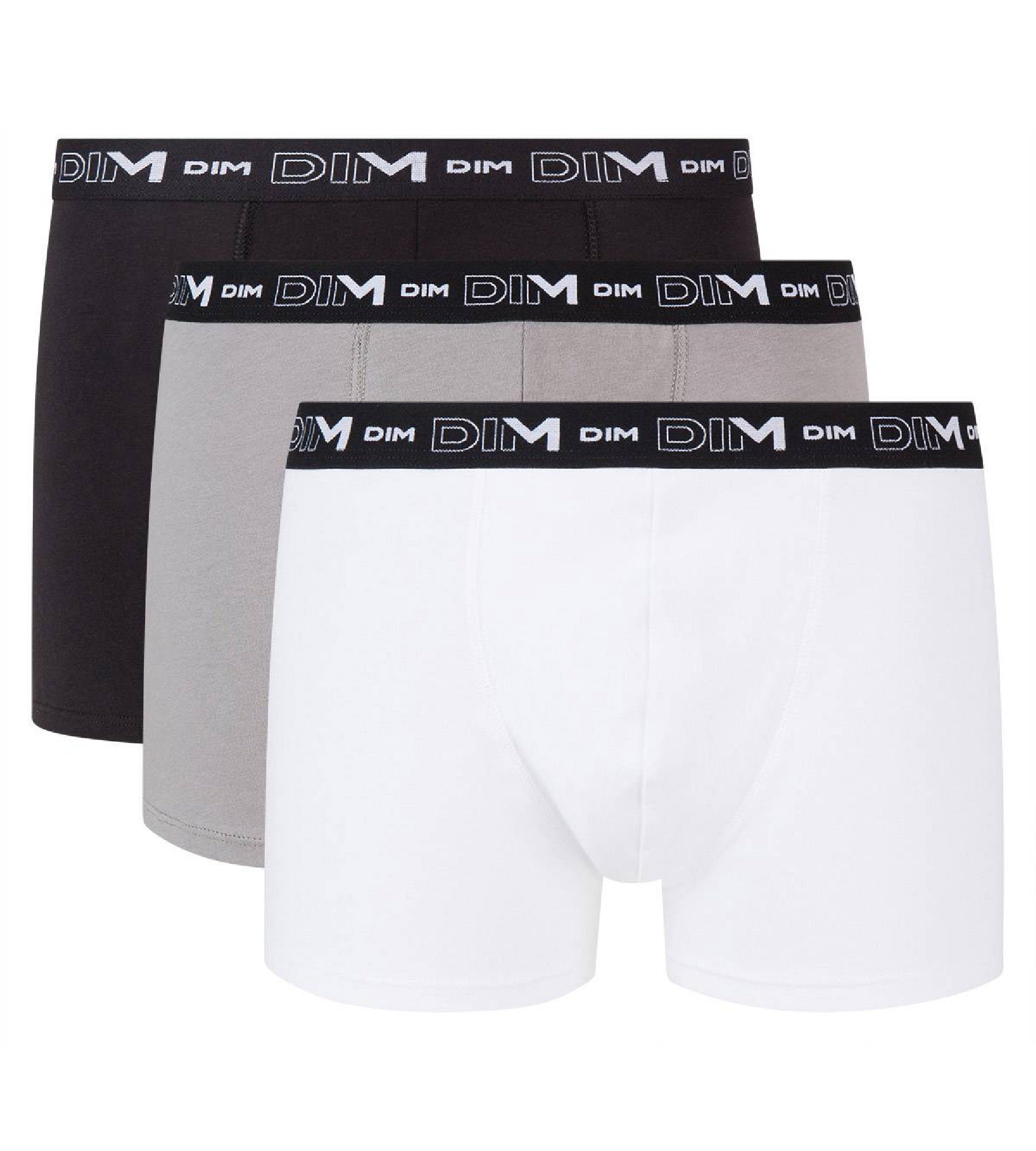 dim-lot-de-3-boxers-homme-coton-stretch-noir-gris-et-blanc image 3