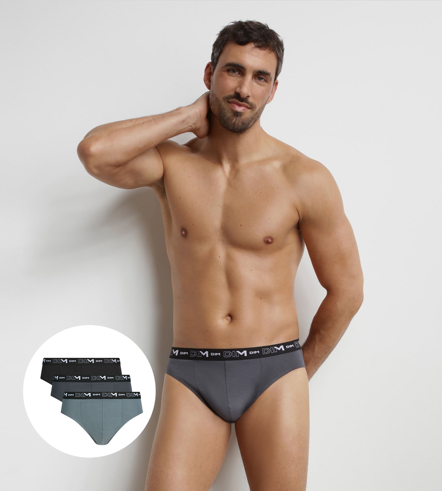 dim-coton-stretch-d6595t3-lot-de-3-slips-homme-noir-et-gris image 3