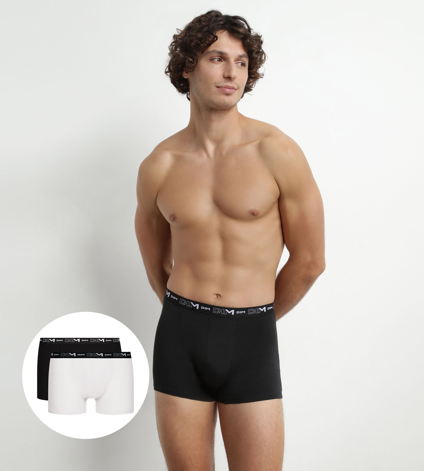 dim-lot-de-2-boxers-homme-coton-stretch-noir-blanc-d6596t2 image 1