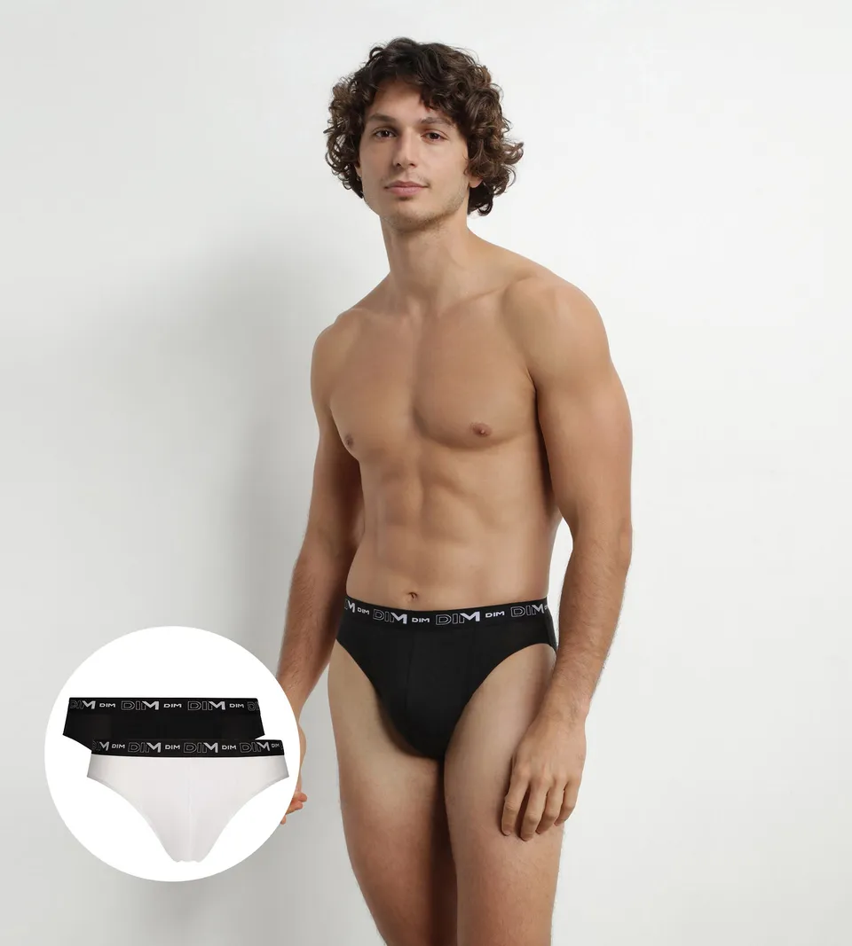 dim-coton-stretch-slip-homme-lot-de-2-noir-blanc-ceinture-contrast-e image 1