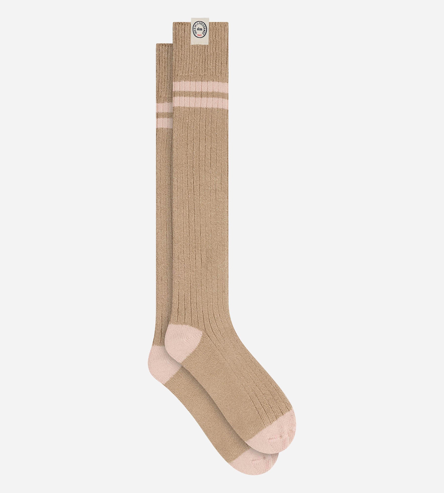 dim-x-ines-de-la-fressange-chaussettes-hautes-femme-coton-taupe-profond image 2