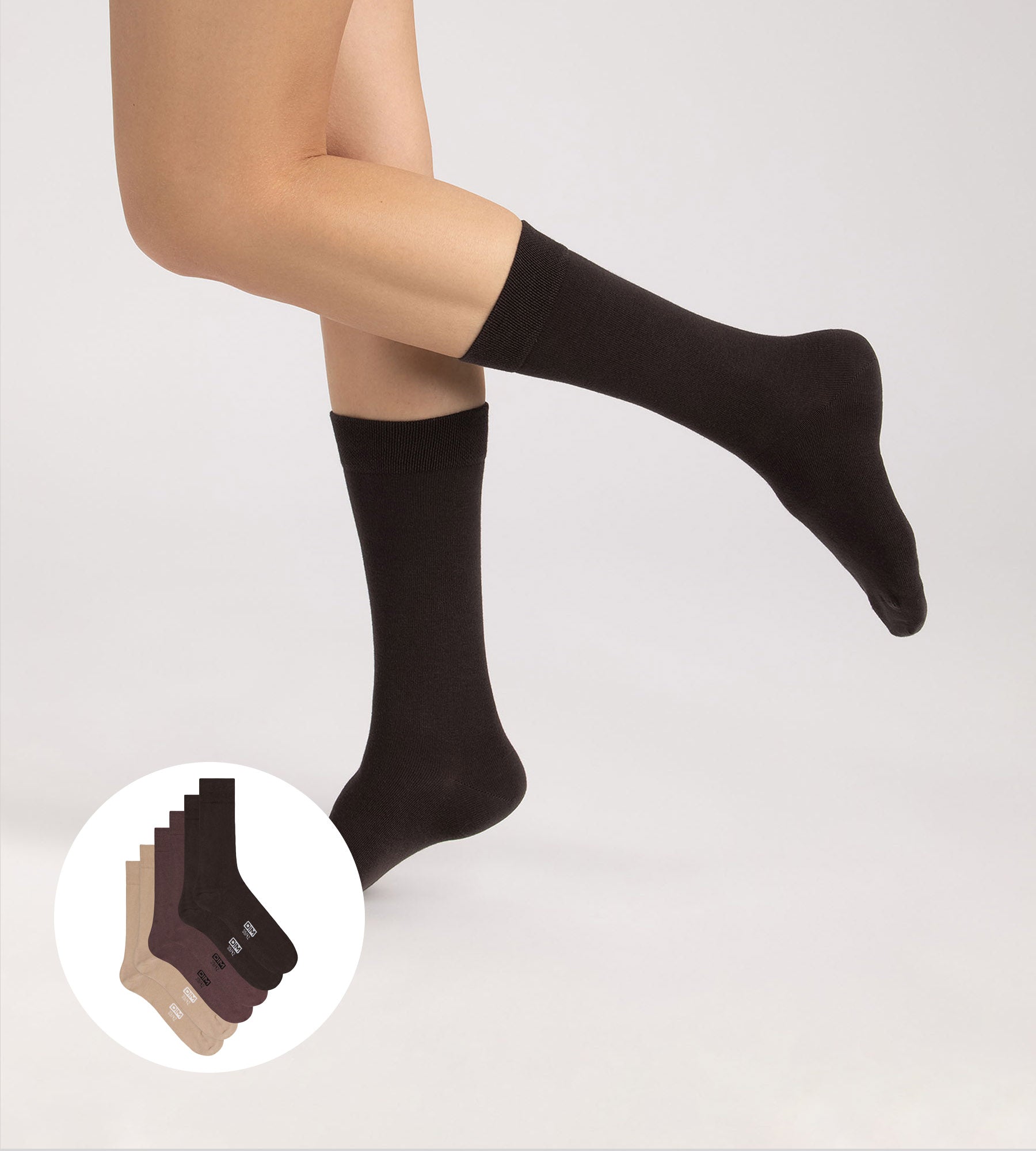dim-lot-de-3-chaussettes-homme-coton-chocolat-cassis-taupe image 3