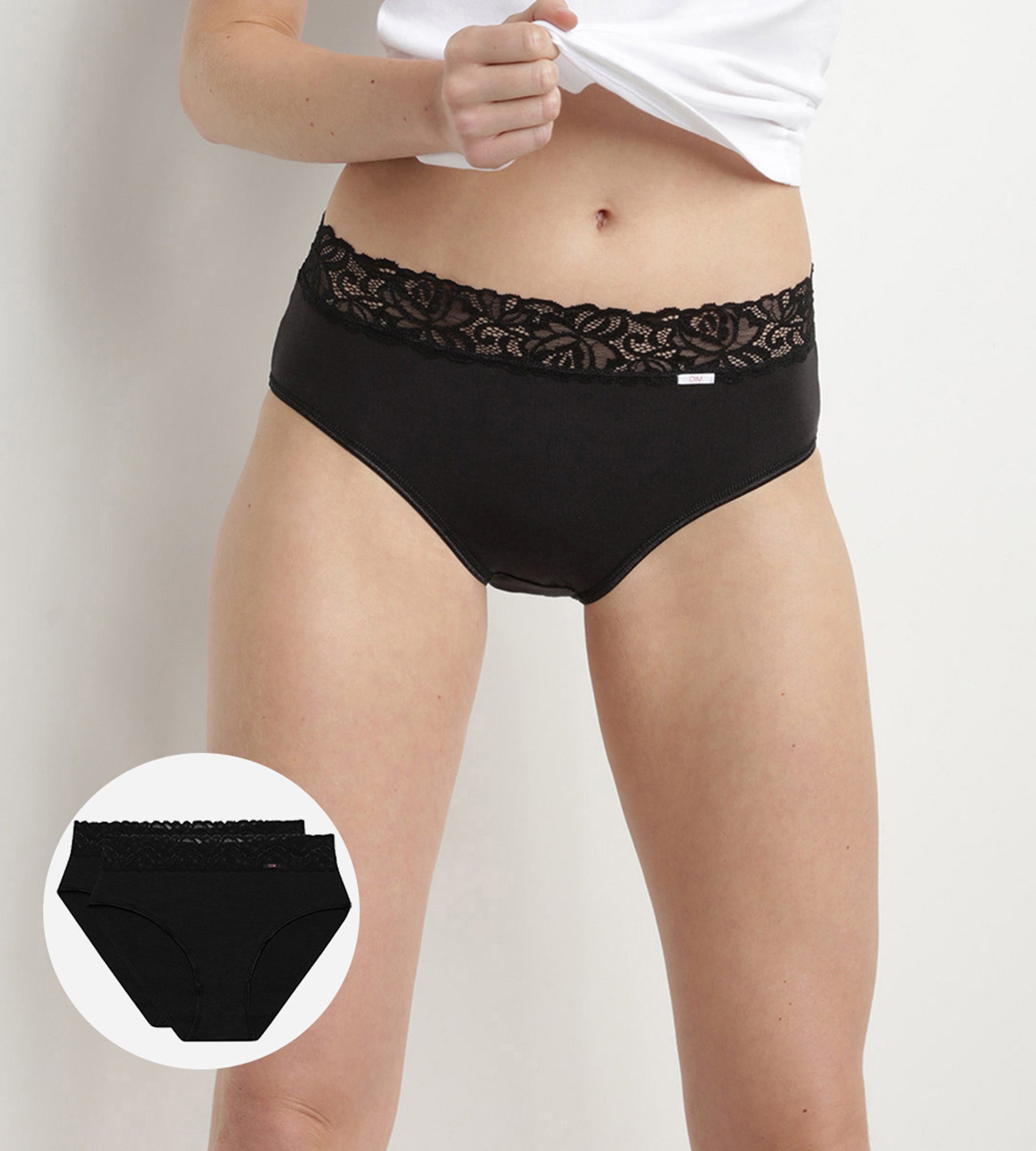 dim-coton-plus-f-minine-lot-de-2-slips-taille-haute-noirs-en-coton-stretch image 1