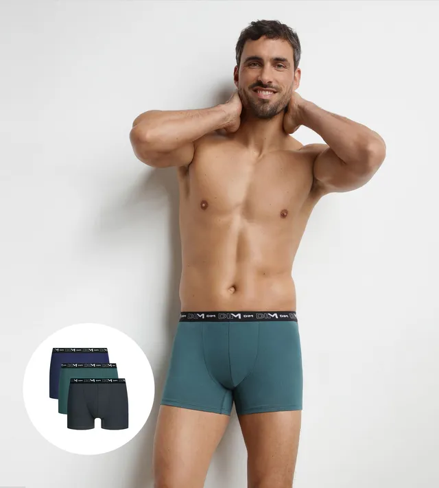 dim-coton-stretch-lot-de-3-boxers-homme-vert-chic image 1